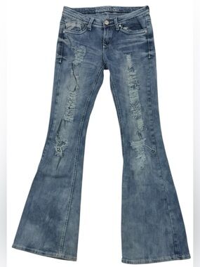 Almost Famous Low Rise Flare Jeans Sz3 Y2K Distressed Bell Bottom